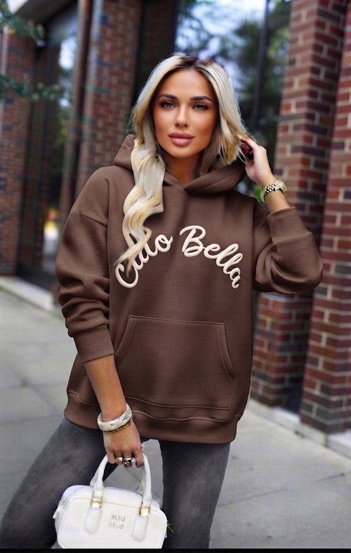 Bluza damska z kapturem „Ciao Bella” – Brązowy