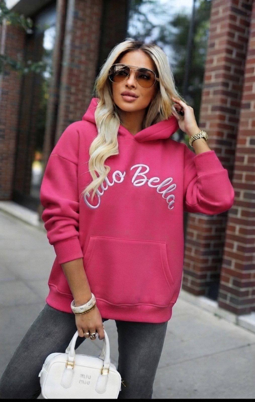 Bluza damska z kapturem „Ciao Bella” – Fuksja