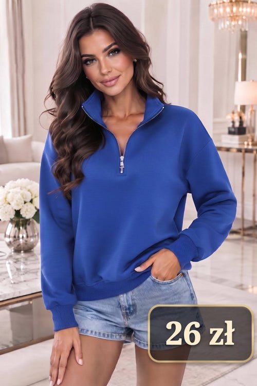 Bluza damska ze stójką i krótkim suwakiem – Chabrowy