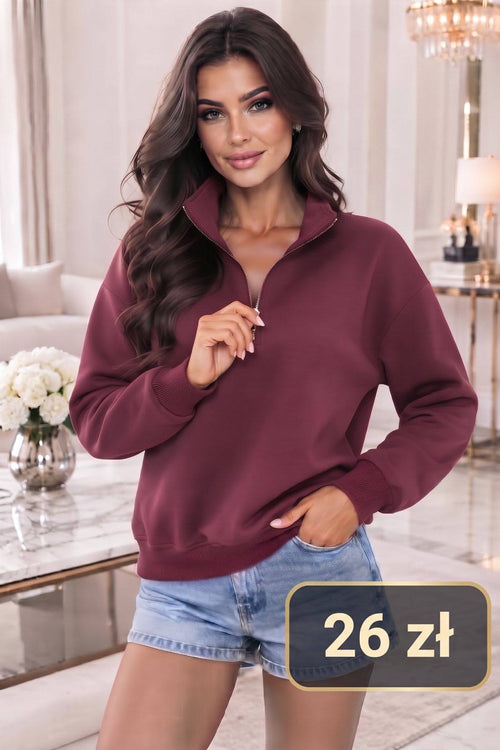 Bluza damska ze stójką i krótkim suwakiem – Bordowy